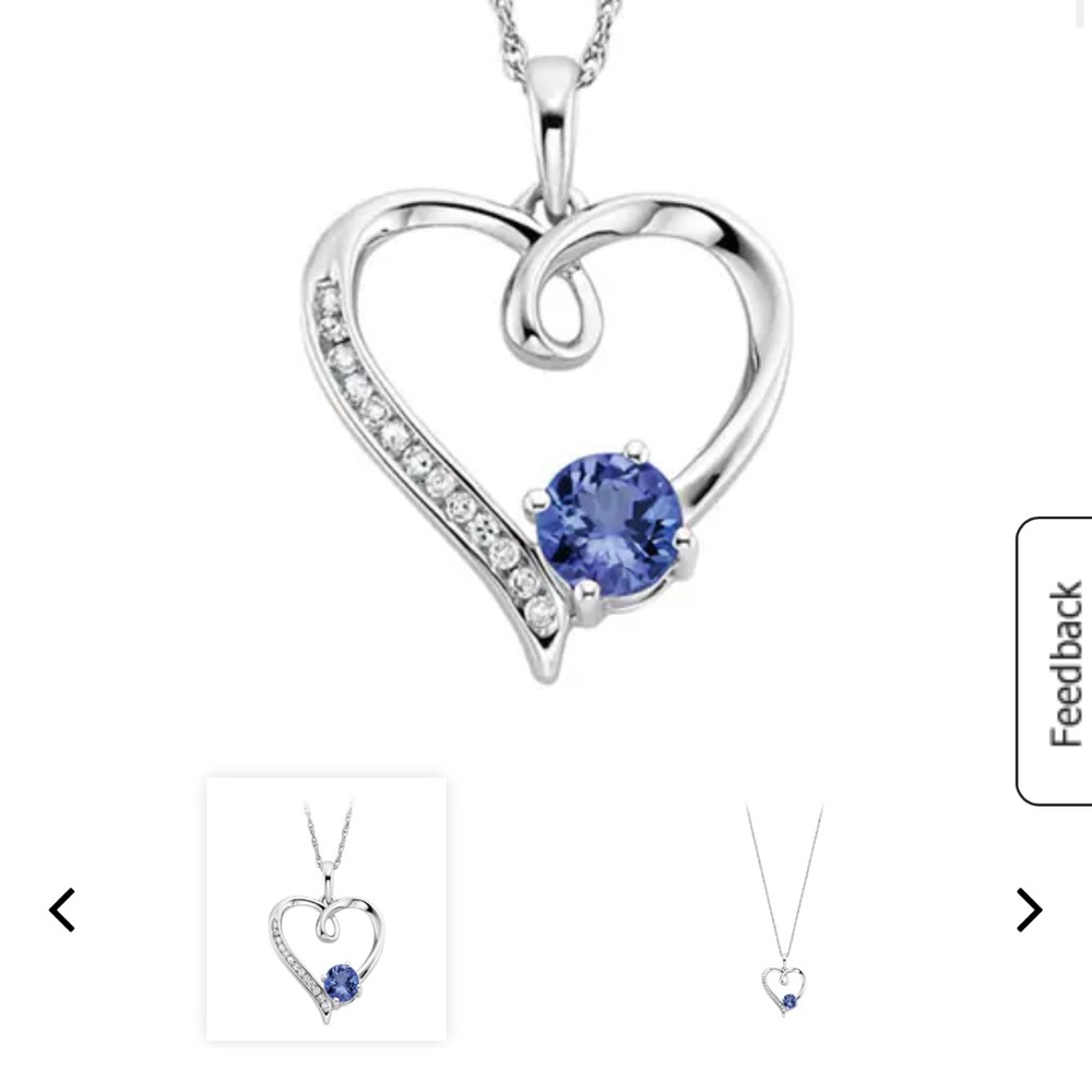 Tanzanite & Diamond Silver Heart Pendant Necklace, 18 inch chain